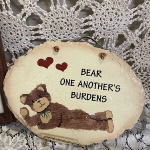 Hand-Painted Teddy Bear Wall Plaque - Cream Background with Brown Bear